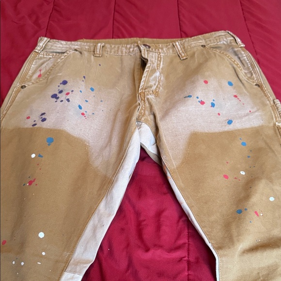 MNML Artistic Tan Pants with Paint Splatter - Picture 5 of 9